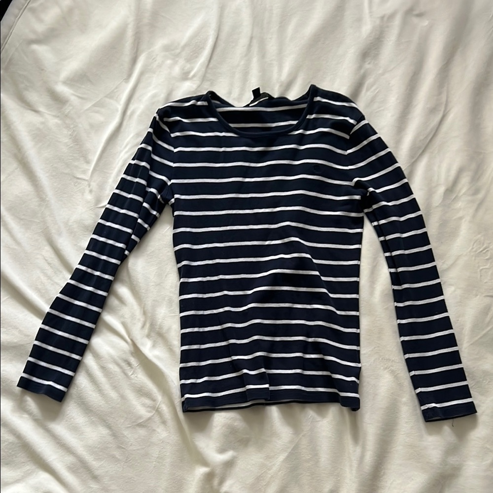 Navy and White Striped Long Sleeve Top